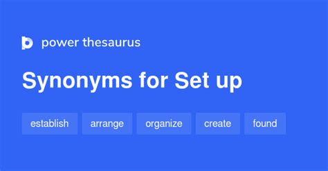 See also definitions, conjugations, translations, and forum discussions about thesaurus entries. . Set up synonym